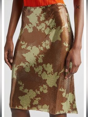 Versace Wild Roses Metal Mesh A-Line Midi Skirt